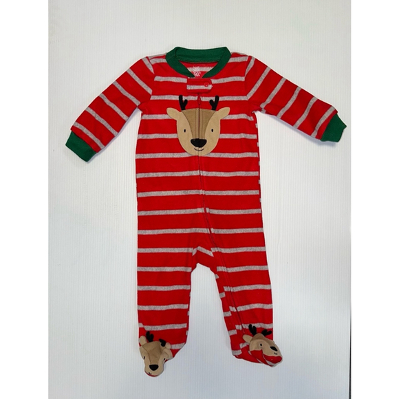 Unisex Baby Just One You by Carter's 9M Red footed pajamas reindeer Christmas - Picture 4 of 4